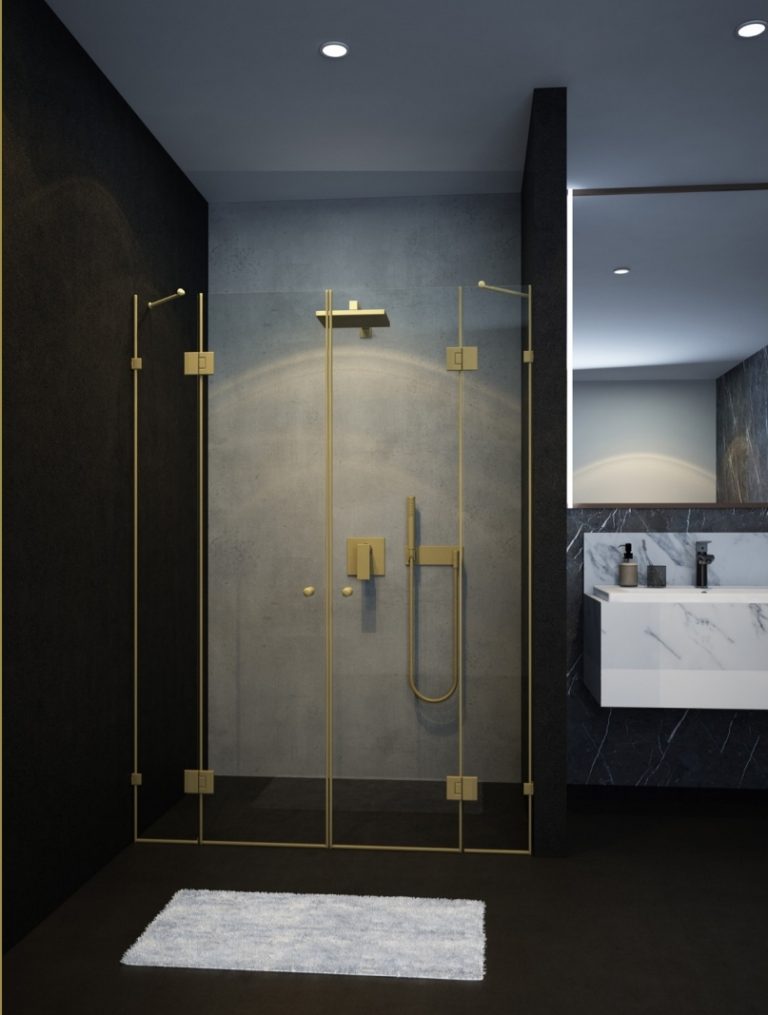 מקלחון חזית בגוון זהב 2 קבוע + 2 דלתות דופן  8 מ”מ